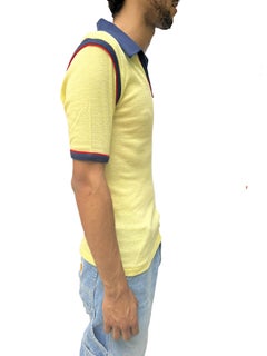 1970S Cream Cotton Blend Knit Men's Polo Shirt