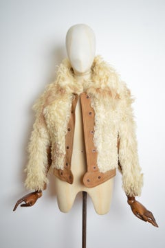 1970’s Cream Curly Sheepskin & Tan Suede Shearling Jacket - Vintage Coat