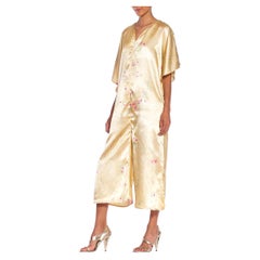 1970S Cream Floral Polyester Charmeuse Jumpsuit
