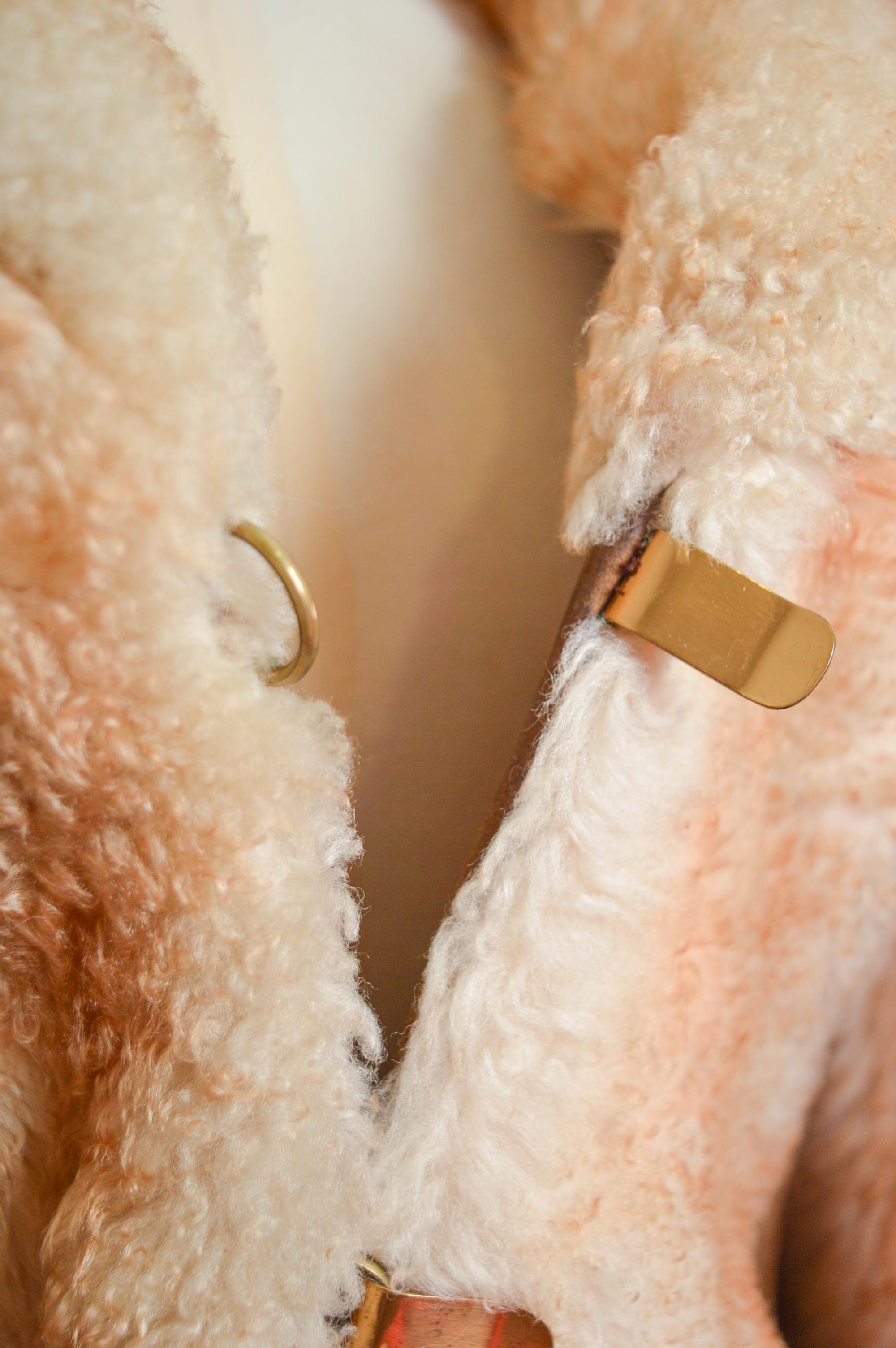 1970s Cream fluffy Shearling with Tan Suede panels Sheepskin Coat - Jacket in vendita 2