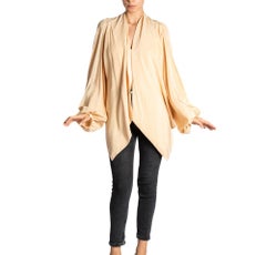 1970S Cream Haute Couture Silk Shawl Front Blouse