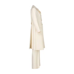 1970s Cream Jumpsuit with Crochet Waist Panel and Coat Ensemble