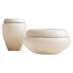 1970s Cream Murano Glass Vase & Bowl by Lino Tagliapietra