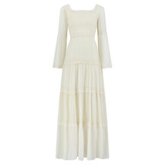 1970s Cream Pintuck and Crochet Mexican Wedding Dress