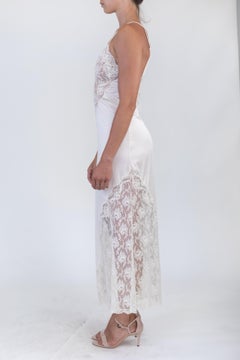 1970S Cream Polyester Tricot Jersey & Lace Slip