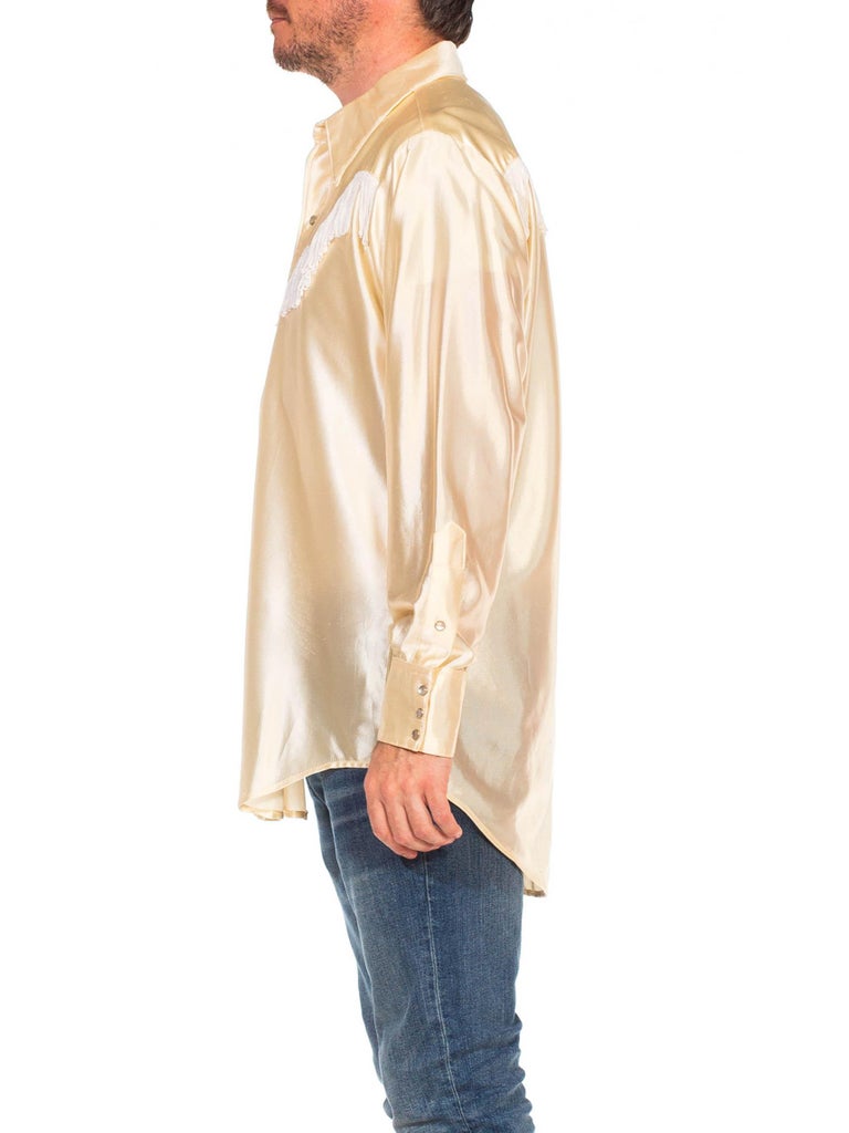 Gymnastik annoncere labyrint 1970S Cream Silk Blend Tricot Jersey Shiny Long Sleeve Western Shirt With  Fringe at 1stDibs | silk western shirts