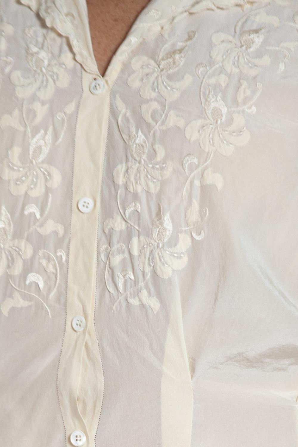 1970S Cream Silk Crepe De Chine Embroidered Haute Couture Blouse For Sale 5