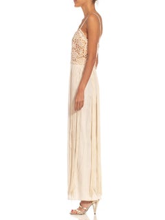 1970S Cream & Tan Lace Fringe Gown