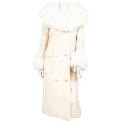 1970s Cream Wool Coat with Fox Collar and Cuffs