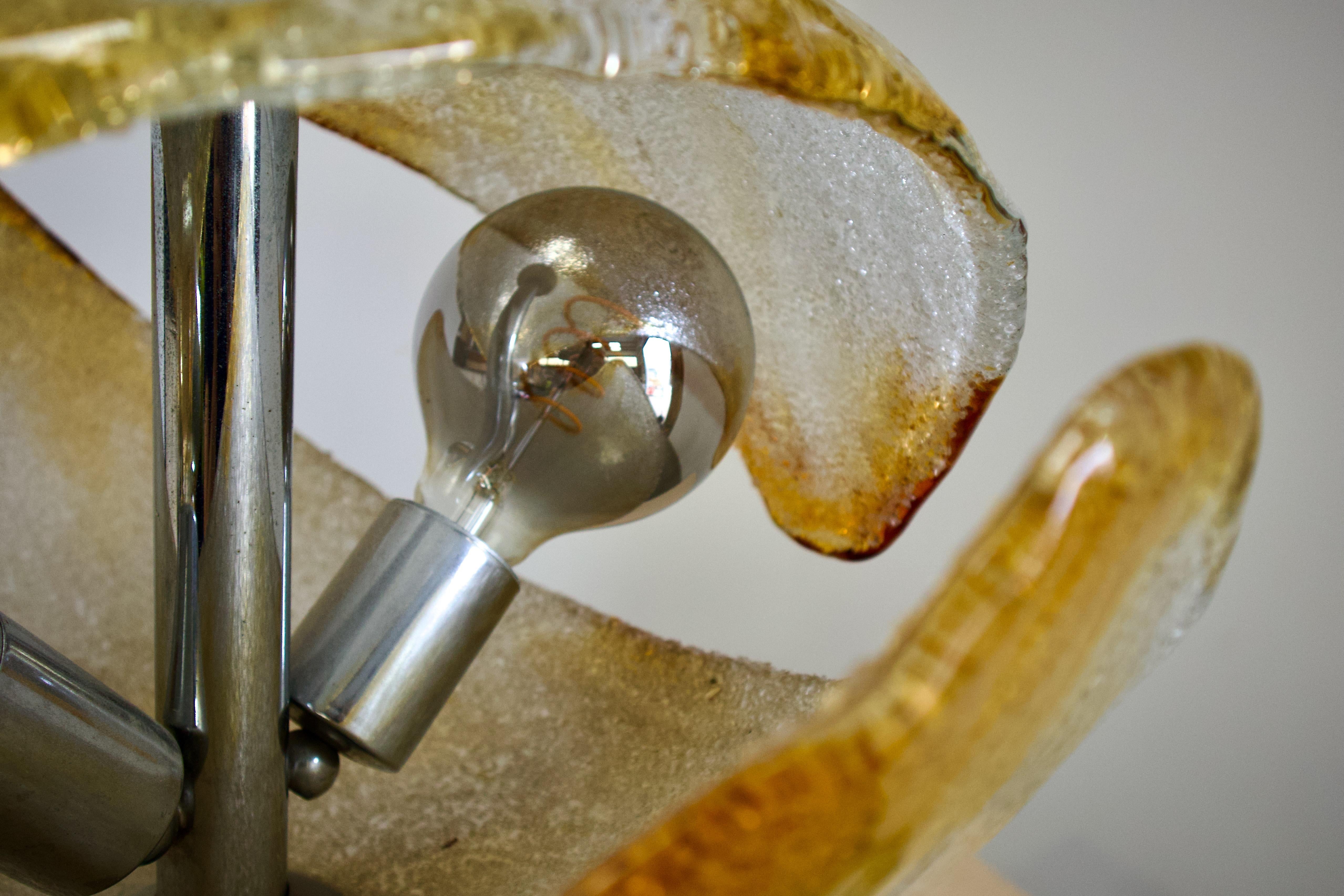 1970s Crescent Murano Glass Pendant Lamp, Carlo Nason, Mazzega Attributed 6