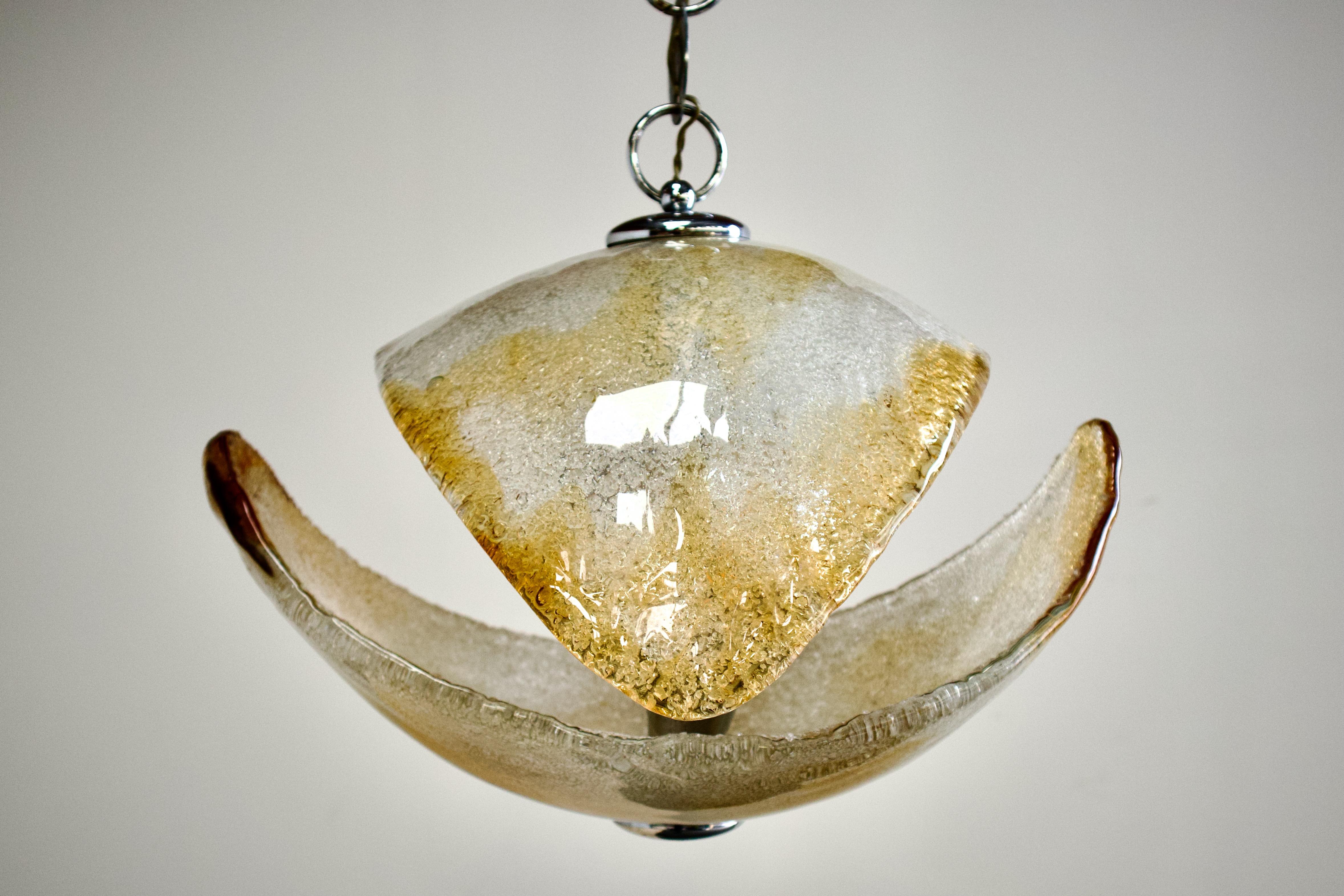 Italian 1970s Crescent Murano Glass Pendant Lamp, Carlo Nason, Mazzega Attributed For Sale