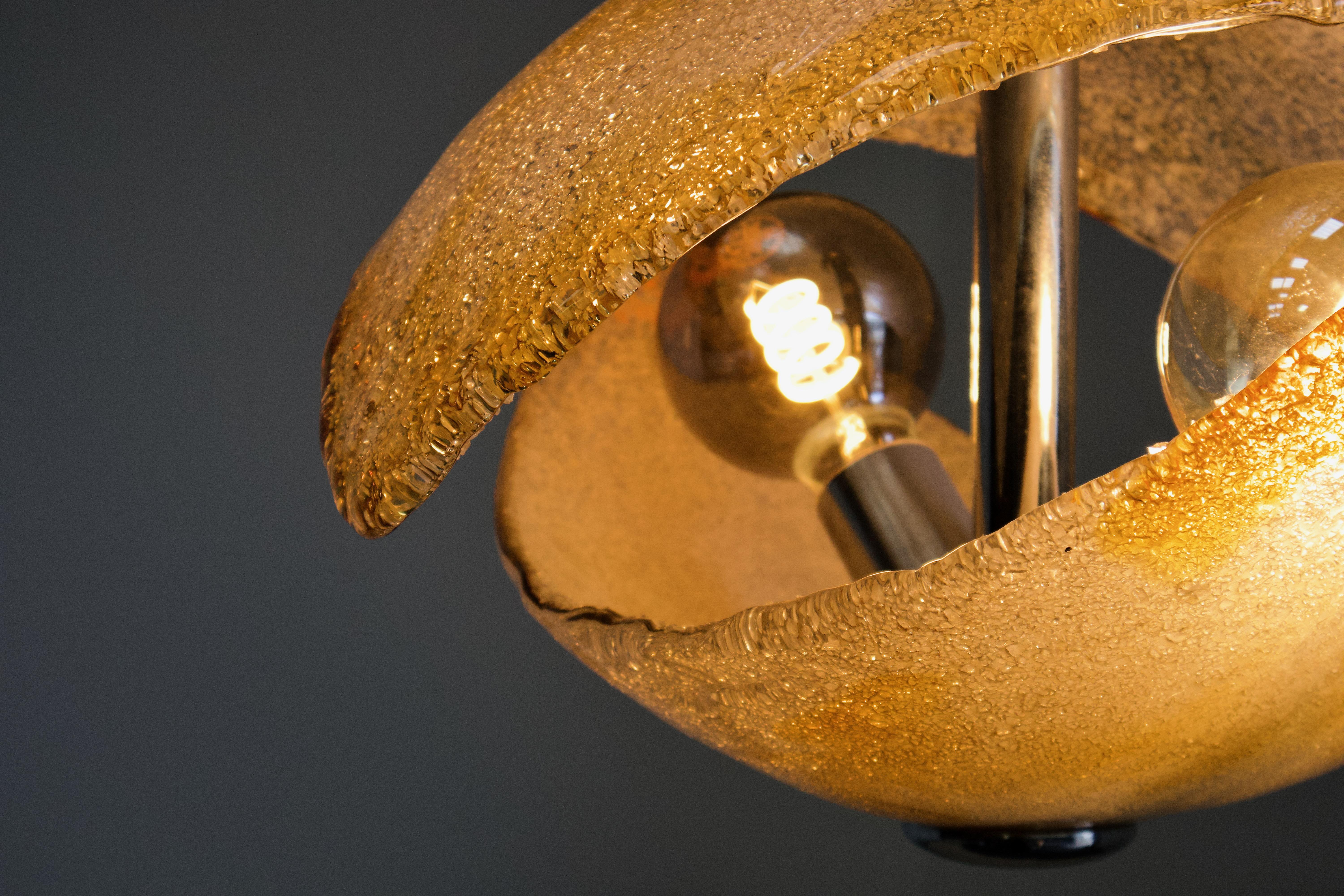 1970s Crescent Murano Glass Pendant Lamp, Carlo Nason, Mazzega Attributed 1