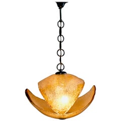 1970s Crescent Murano Glass Pendant Lamp, Carlo Nason, Mazzega Attributed