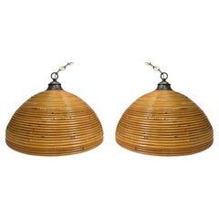 1970s Crespi Inspired Modern Pencil Reeded Bamboo Chandeliers Light Fixtures - 2