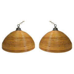 Vintage 1970s Crespi Inspired Modern Pencil Reeded Bamboo Chandeliers Light Fixtures - 2