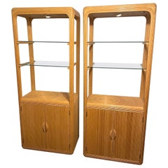 1970s Crespi Style Pencil Reed Lighted Etagere, a Pair