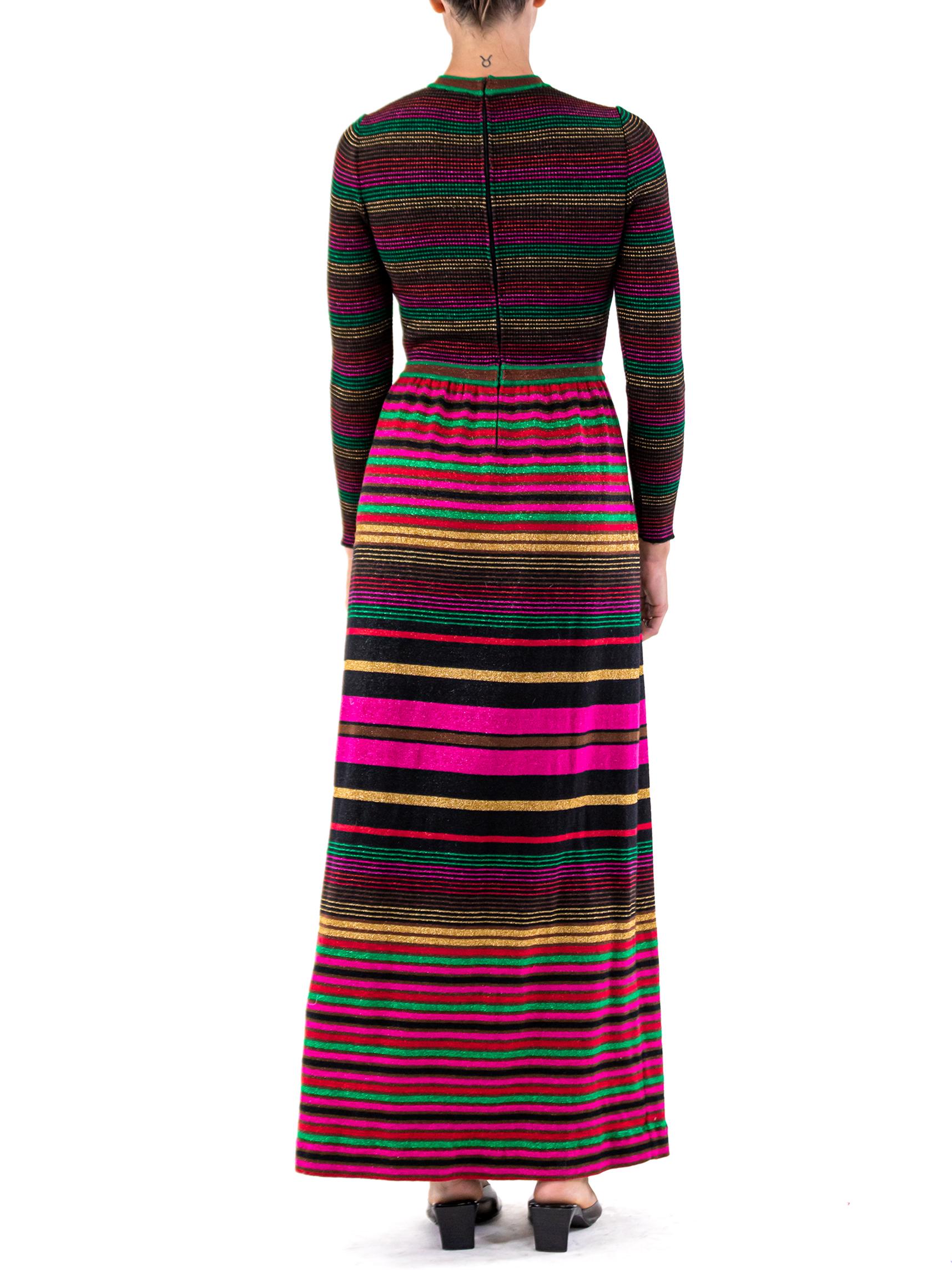 1970'S CRISSA Black Rainbow Stripe Metallic Strips Dress In Excellent Condition For Sale In New York, NY