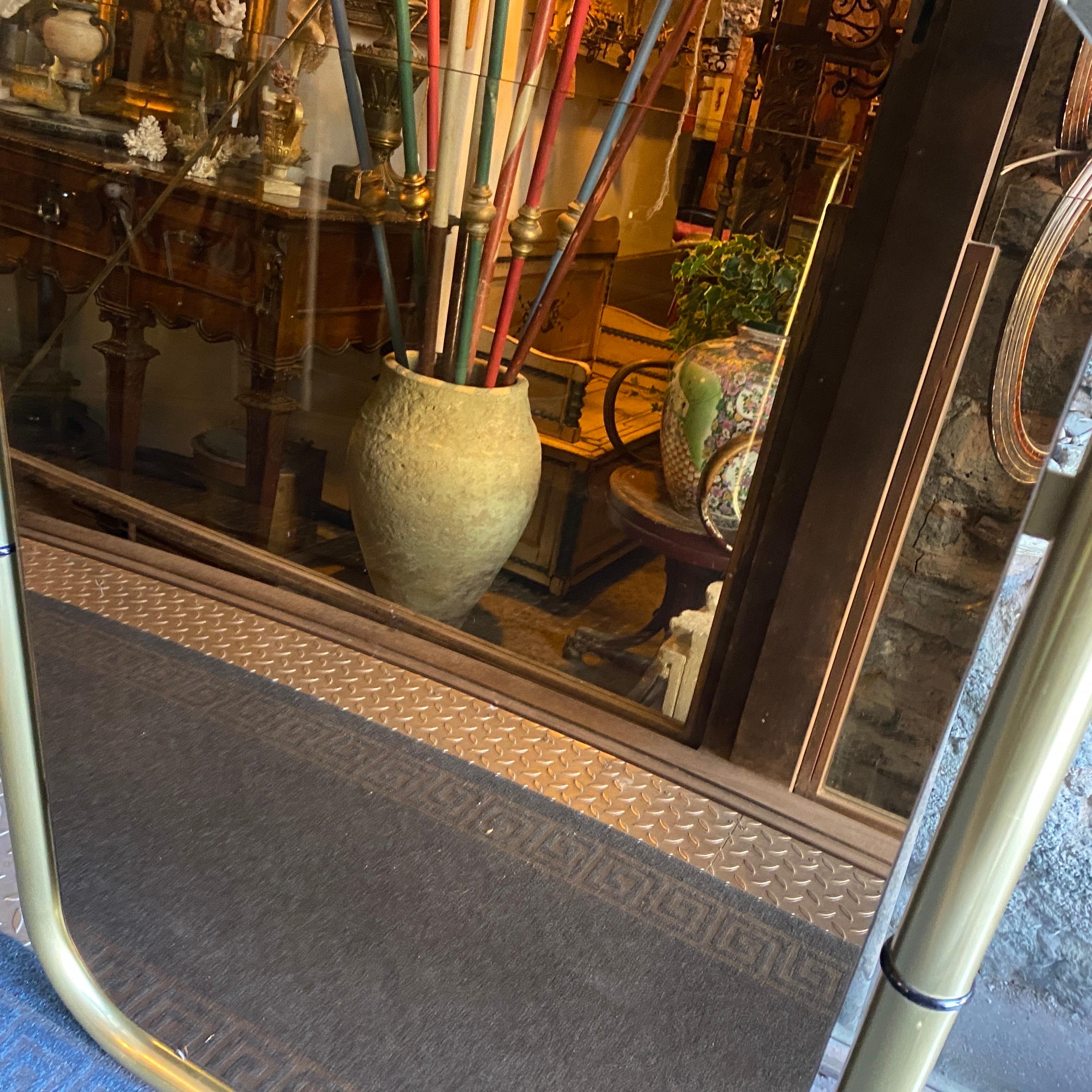 Two 1970s Cristal Arte Space Age Brass and Pink Glass Italian Wall Mirrors For Sale 4