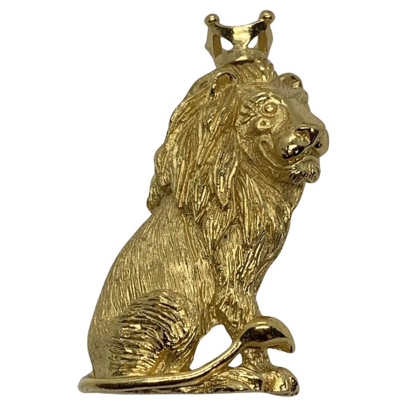 1970s Crown Trifari Lion Brooch with Crown For Sale
