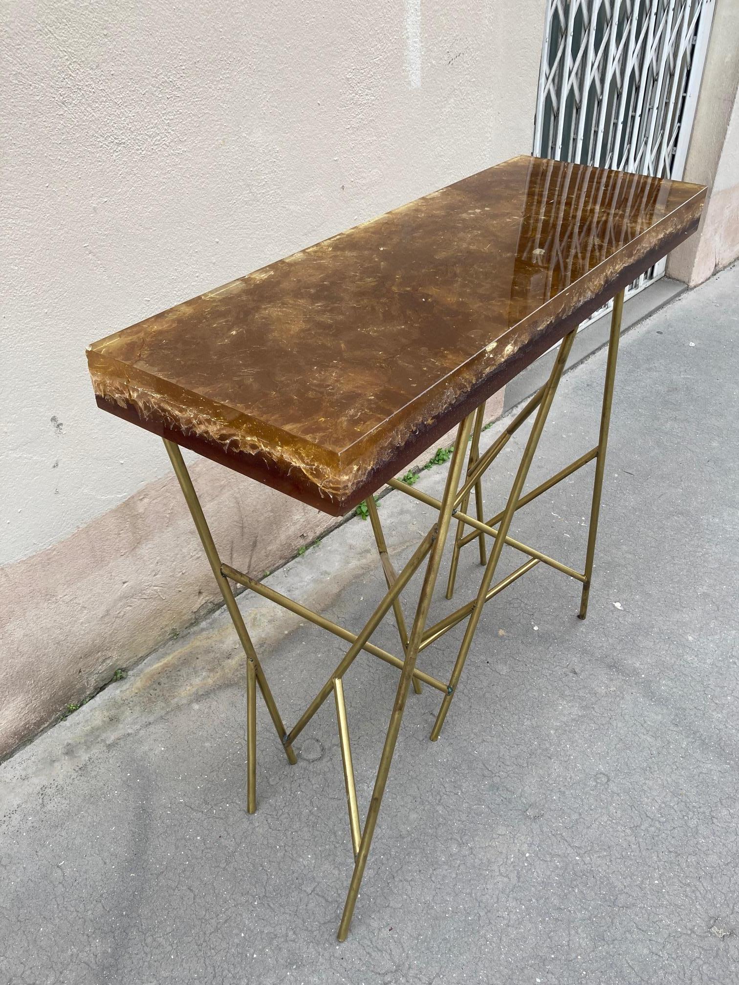 1970's Crushed Ice Resin Console by Marie-Claude De Fouquières For Sale 4