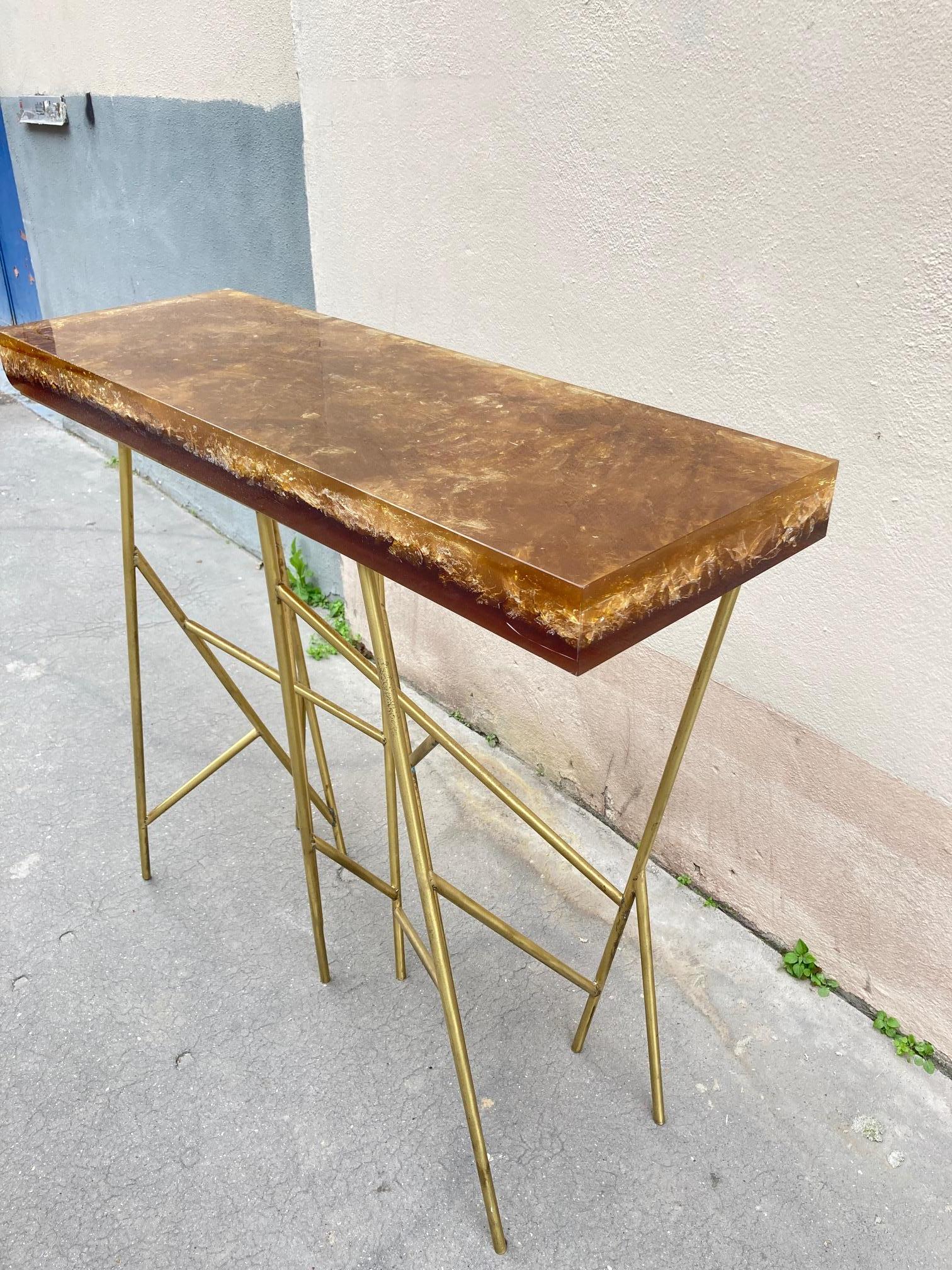 1970's Crushed Ice Resin Console by Marie-Claude De Fouquières For Sale 5
