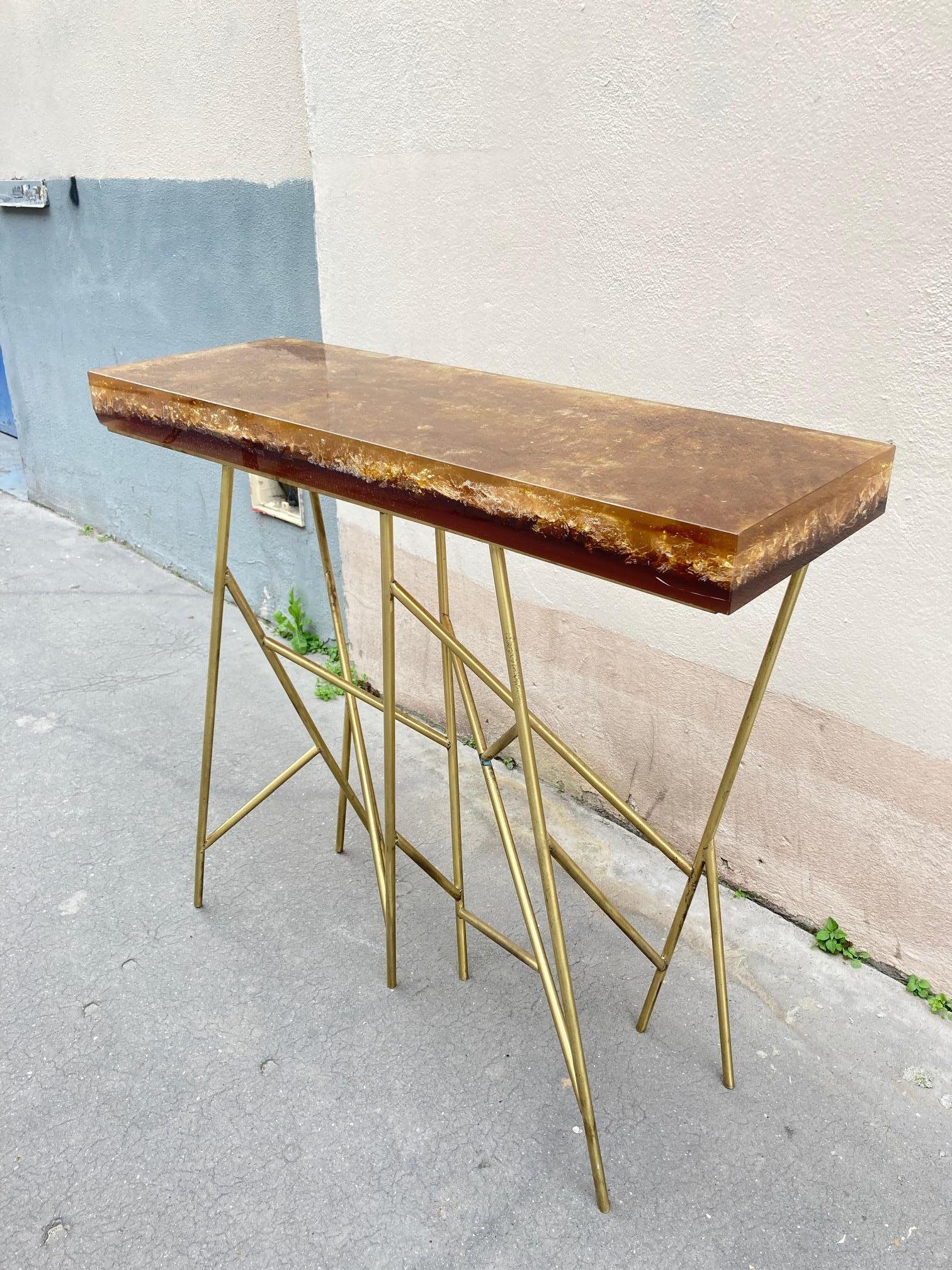 1970's Crushed Ice Resin Console by Marie-Claude De Fouquières For Sale 6