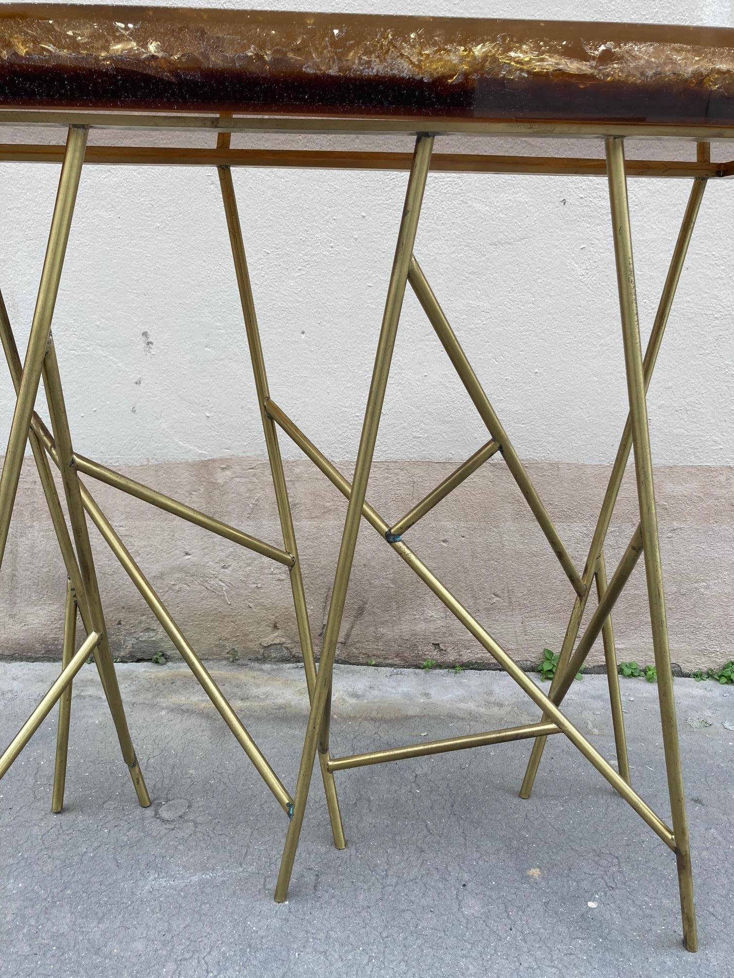 French 1970's Crushed Ice Resin Console by Marie-Claude De Fouquières For Sale