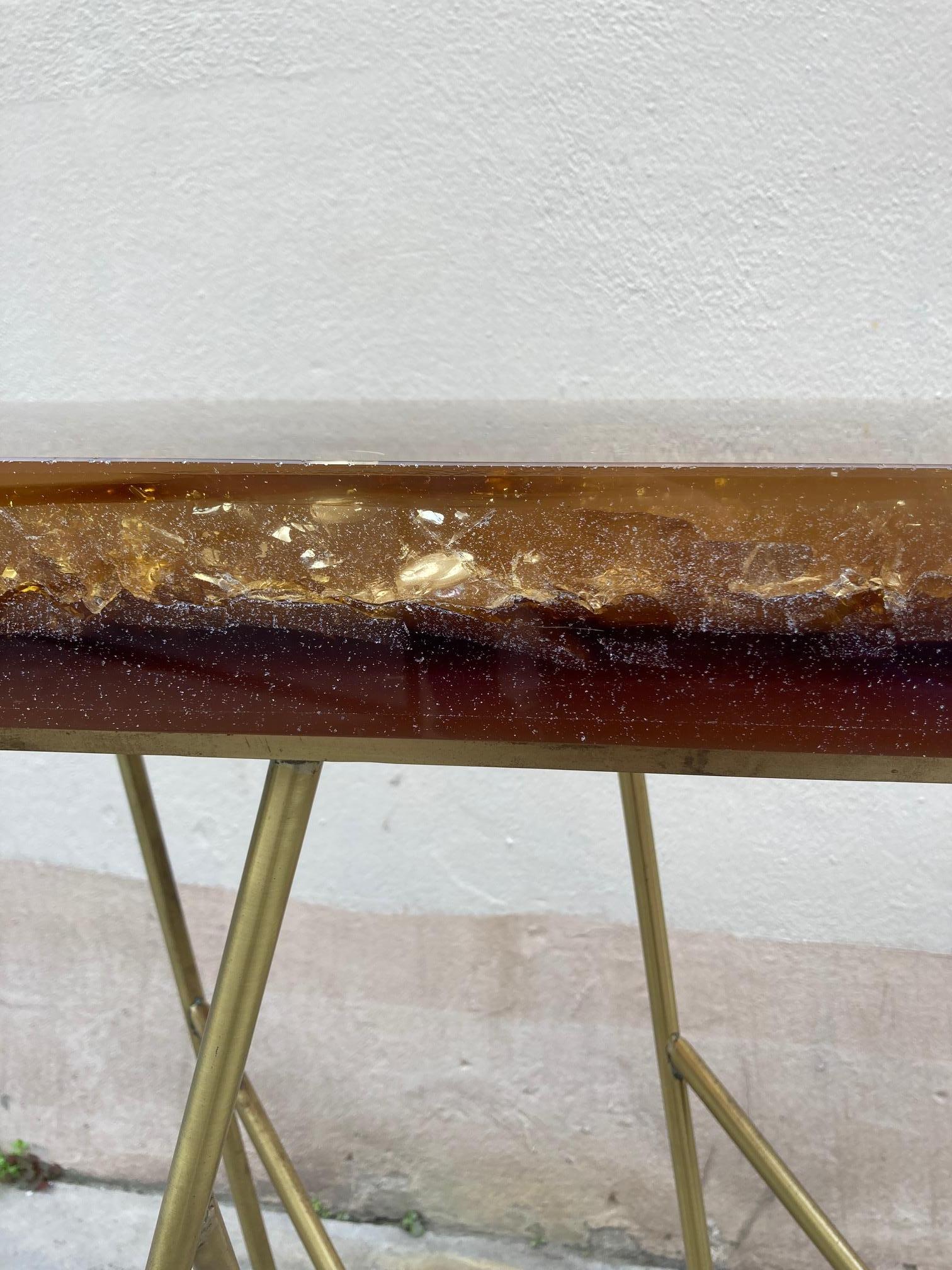 1970's Crushed Ice Resin Console by Marie-Claude De Fouquières For Sale 1