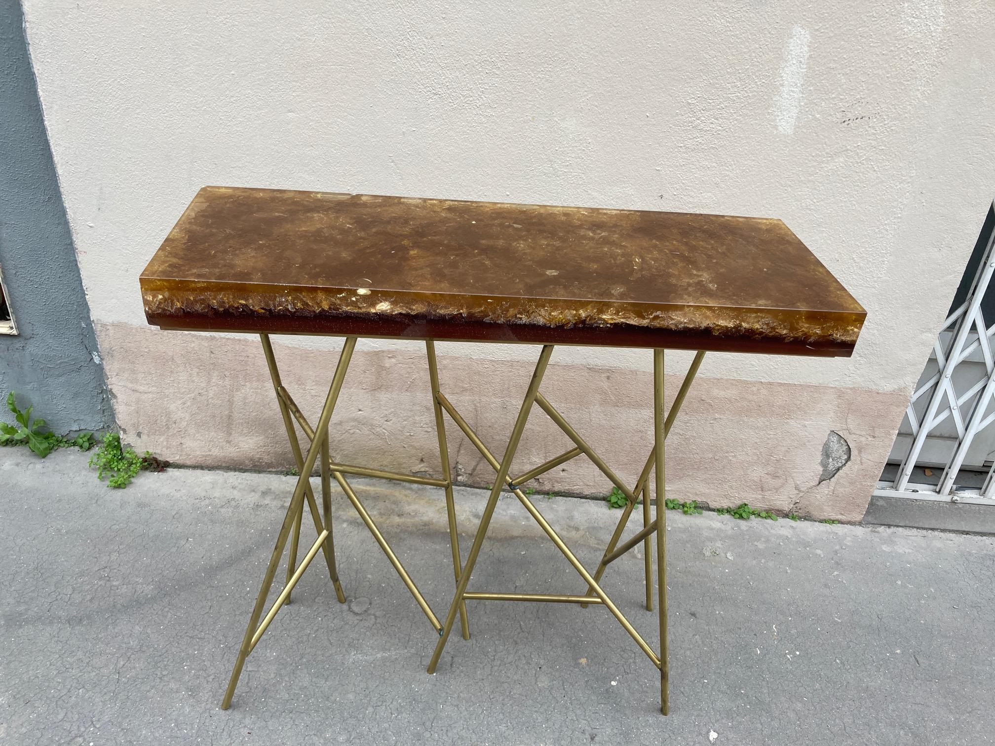 1970's Crushed Ice Resin Console by Marie-Claude De Fouquières For Sale 2