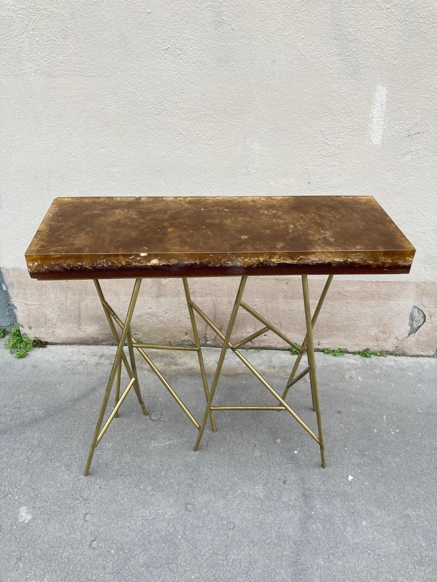 1970's Crushed Ice Resin Console by Marie-Claude De Fouquières For Sale 3