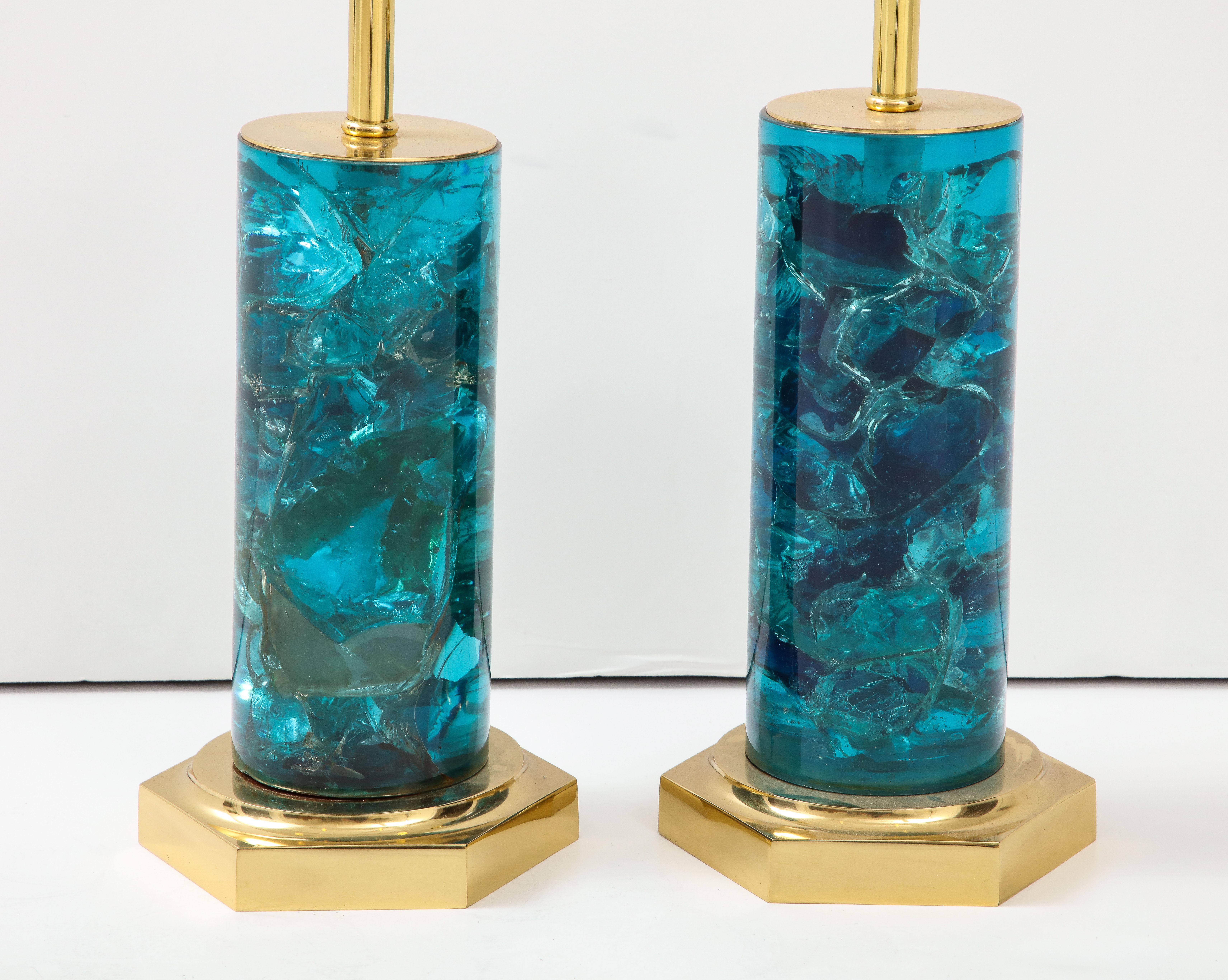 1970's crushed ice resin pair of lamps.
 