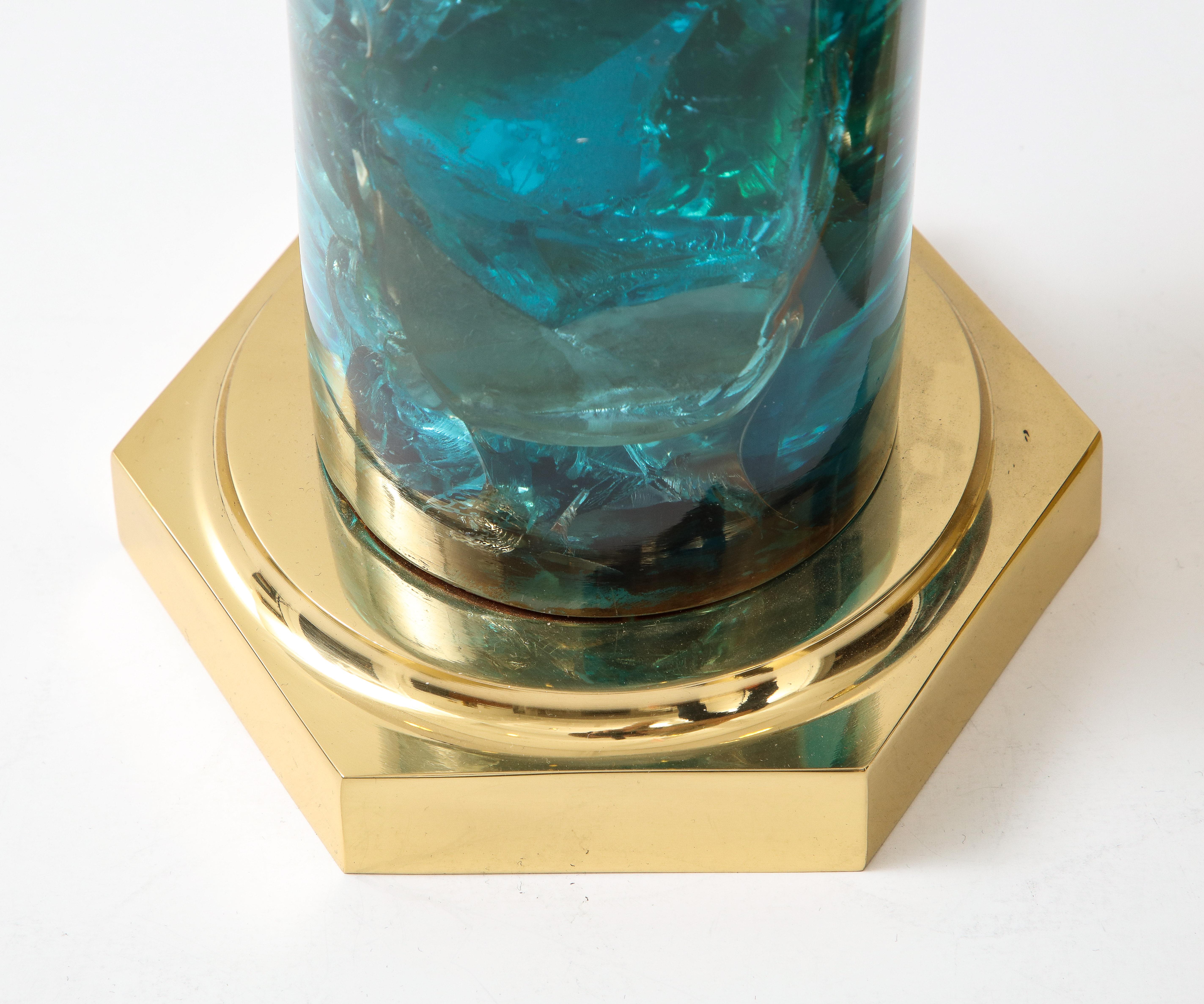 French 1970's crushed ice resin lamp by Marie-Claude de Fouquières For Sale