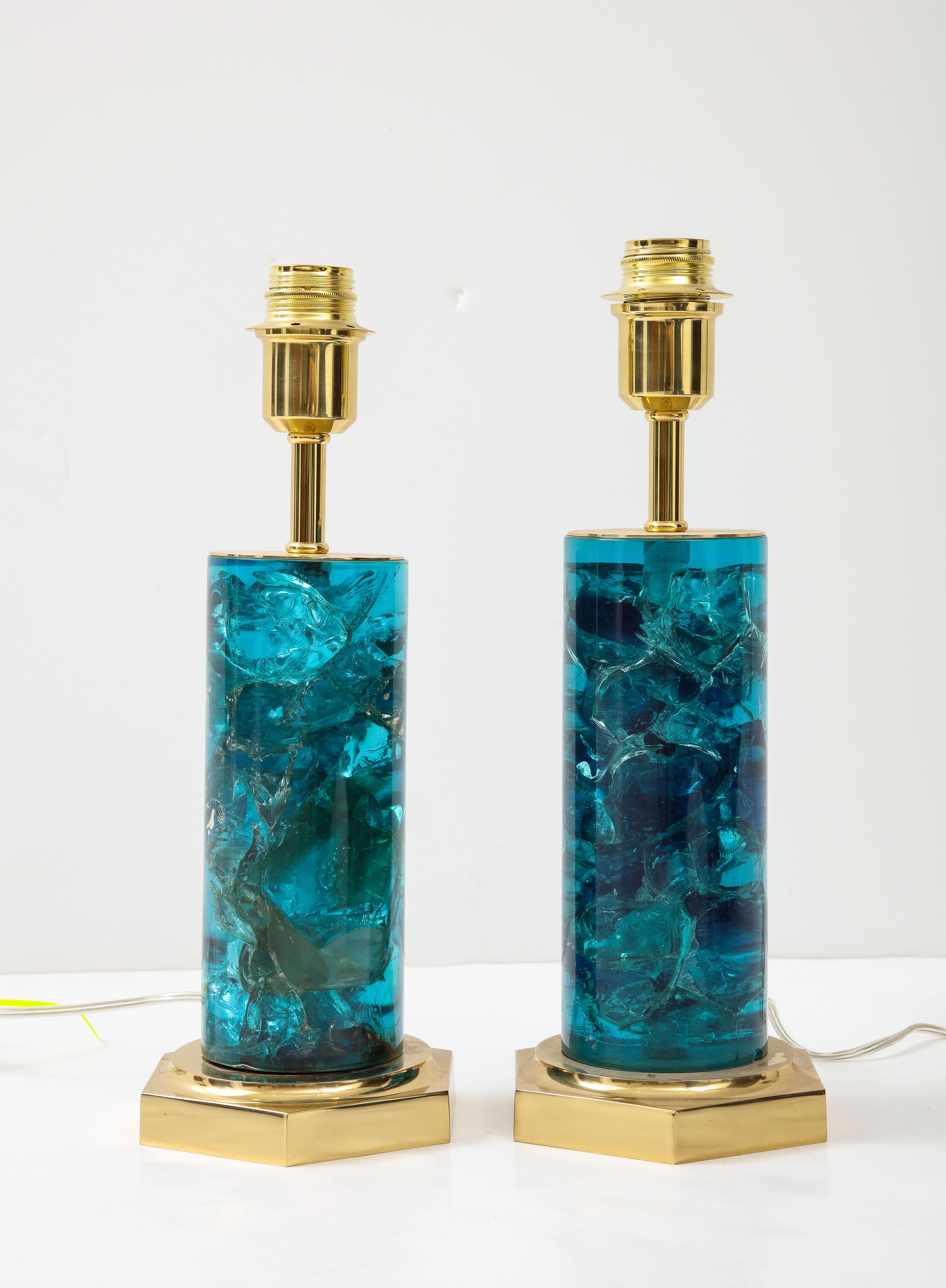 Late 20th Century 1970's crushed ice resin lamp by Marie-Claude de Fouquières For Sale