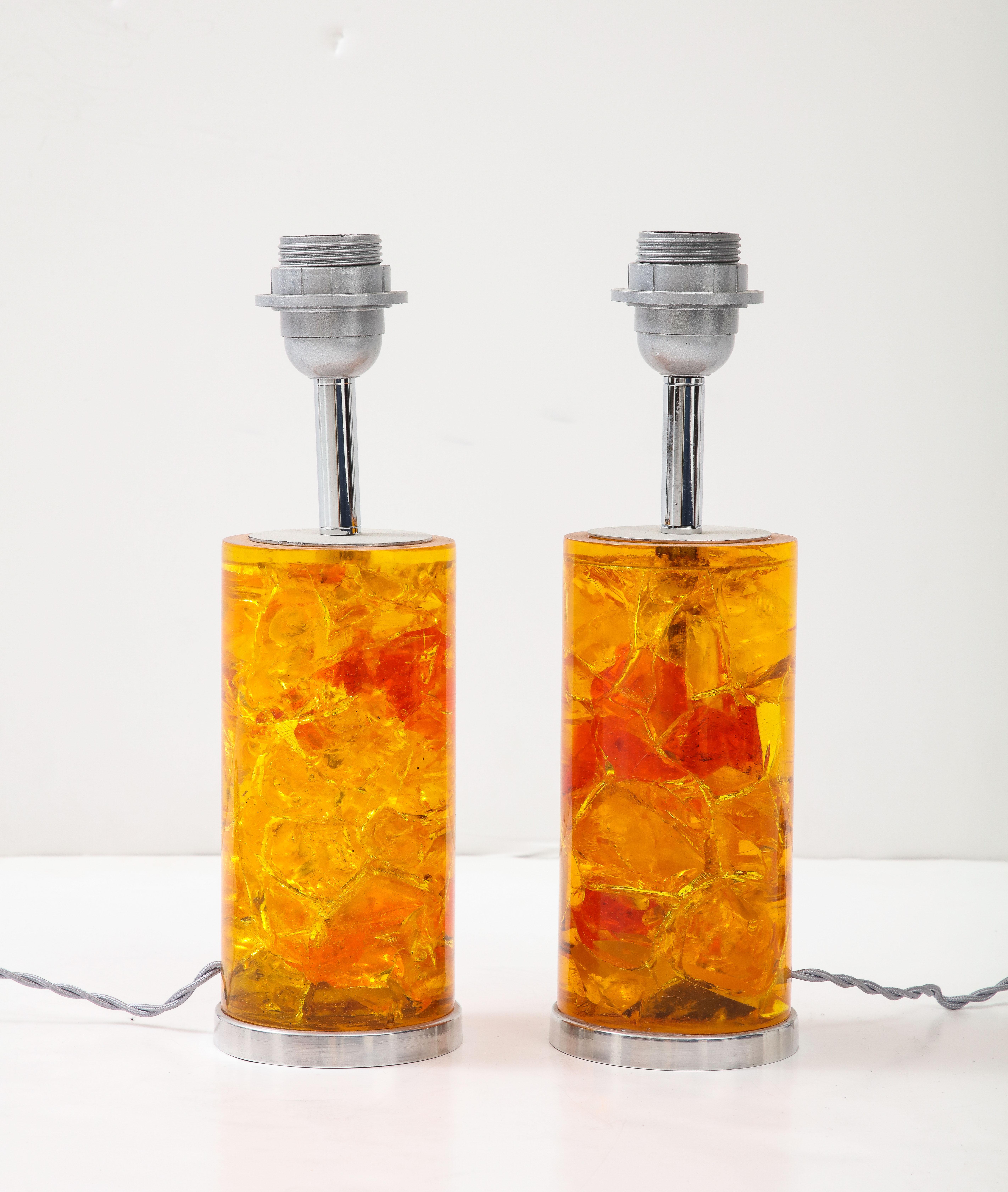 Lámparas de resina de hielo picado de los años 70 por Marie-Claude De Fouquières en venta 2