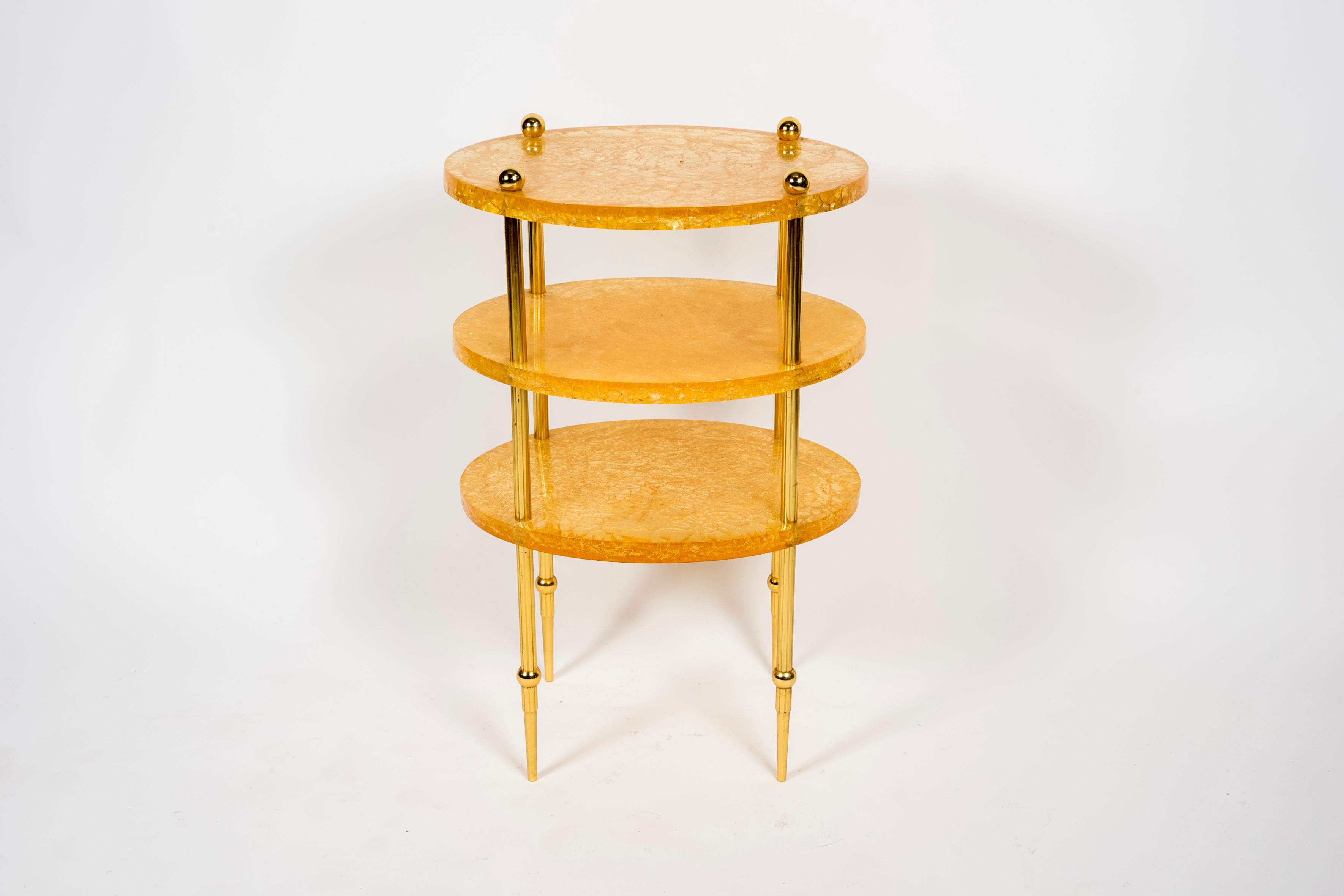 Brass 1970s Crushed Ice Resin Table by Marie-Claude de Fouquières For Sale