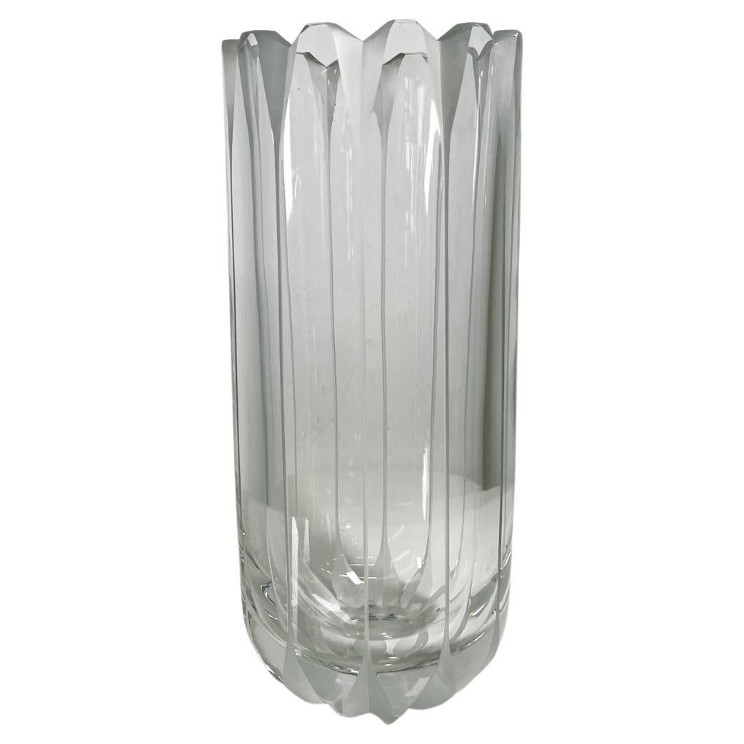 1970s Crystal Flower Vase Modern Scandinavian Art Glass Scallop