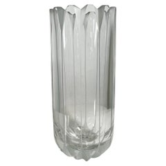 Vintage 1970s Crystal Flower Vase Modern Scandinavian Art Glass Scallop
