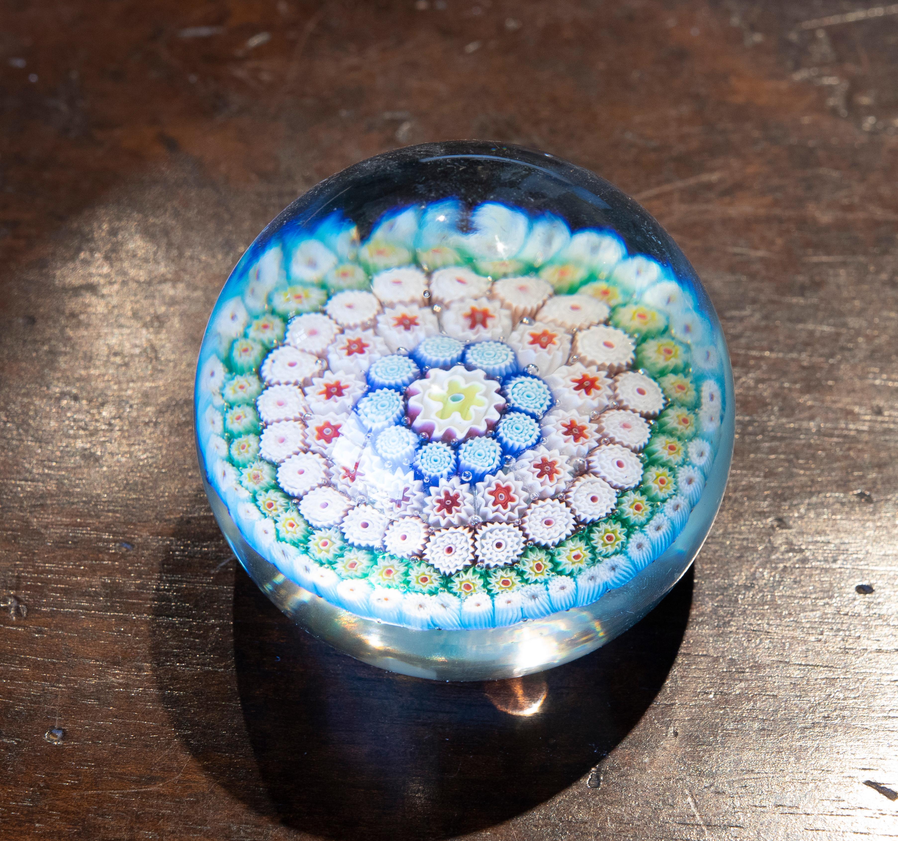20th Century 1970s Crystal Paperweight with Flower Decoration  For Sale