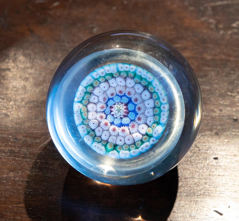 1970s Crystal Paperweight with Flower Decoration For Sale at 1stDibs