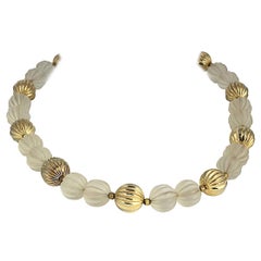 Vintage 1970s Crystal Ribbed Goldtone Beaded Necklace