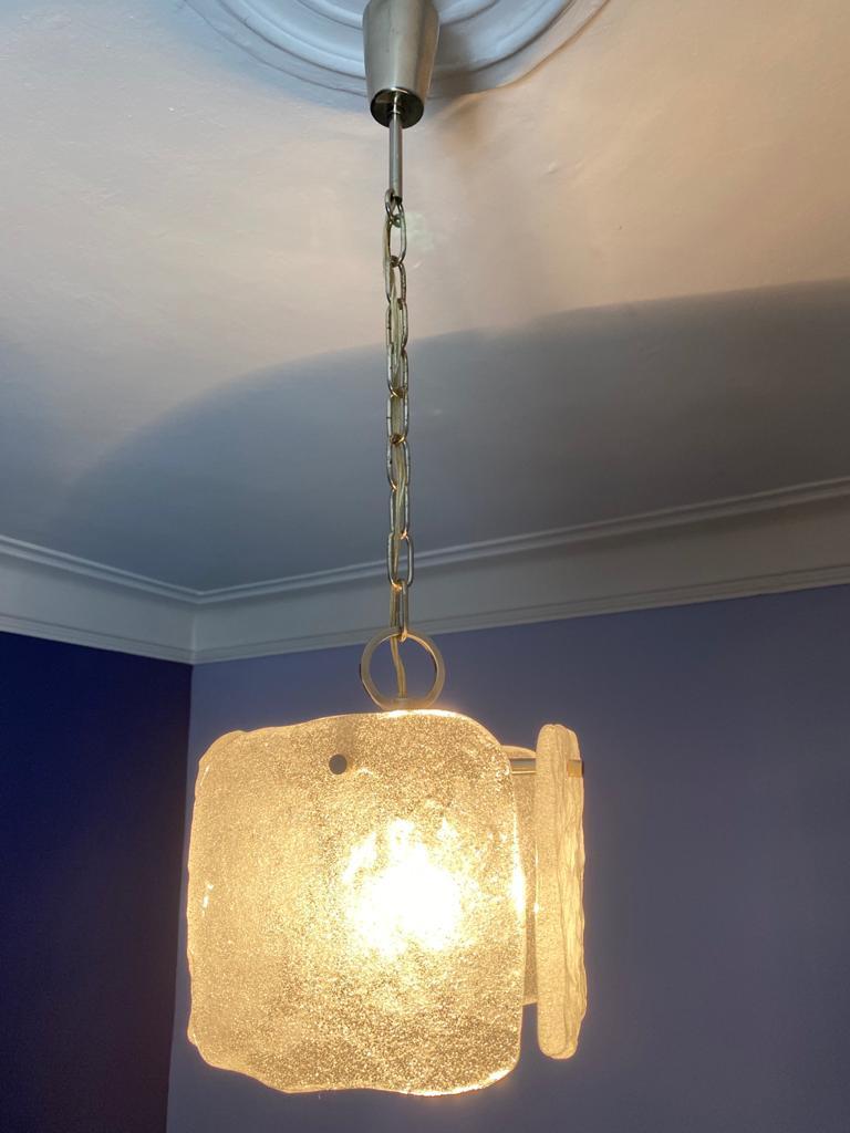 1970s Cubic Frosted Ice Glass Pendant by Kalmar, Austria For Sale 10