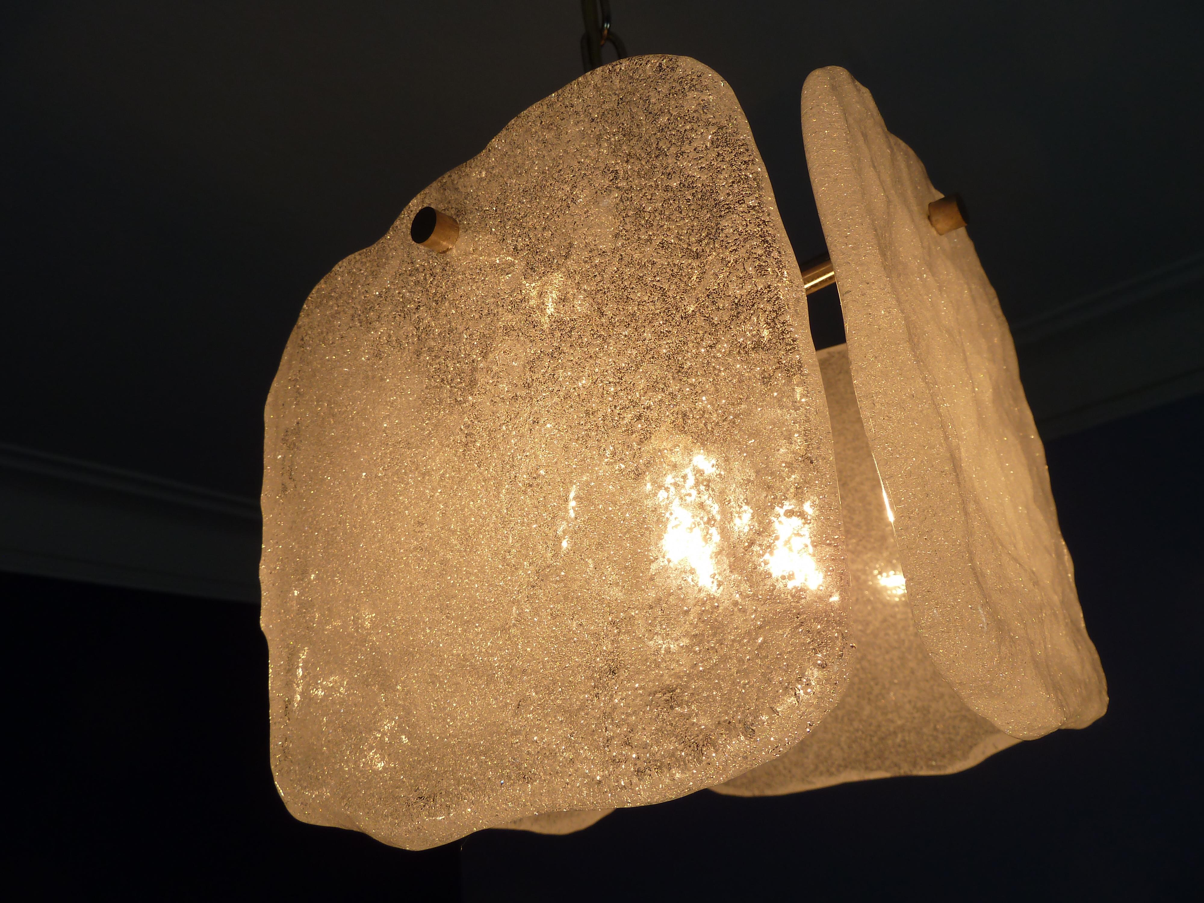 1970s Cubic Frosted Ice Glass Pendant by Kalmar, Austria For Sale 11