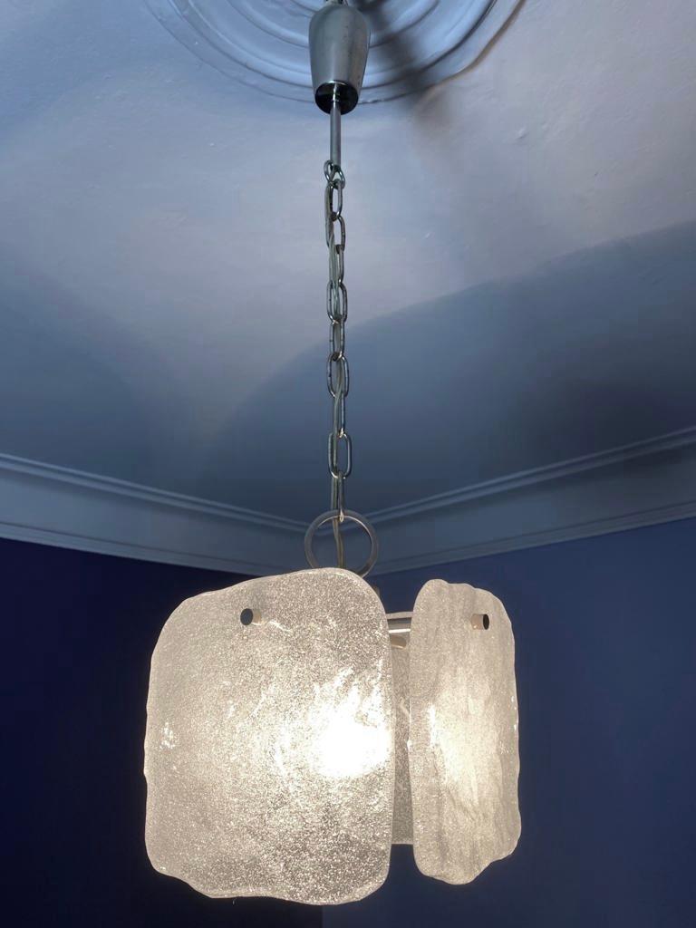 Austrian 1970s Cubic Frosted Ice Glass Pendant by Kalmar, Austria For Sale