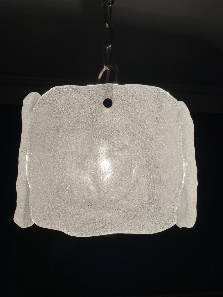 Late 20th Century 1970s Cubic Frosted Ice Glass Pendant by Kalmar, Austria For Sale