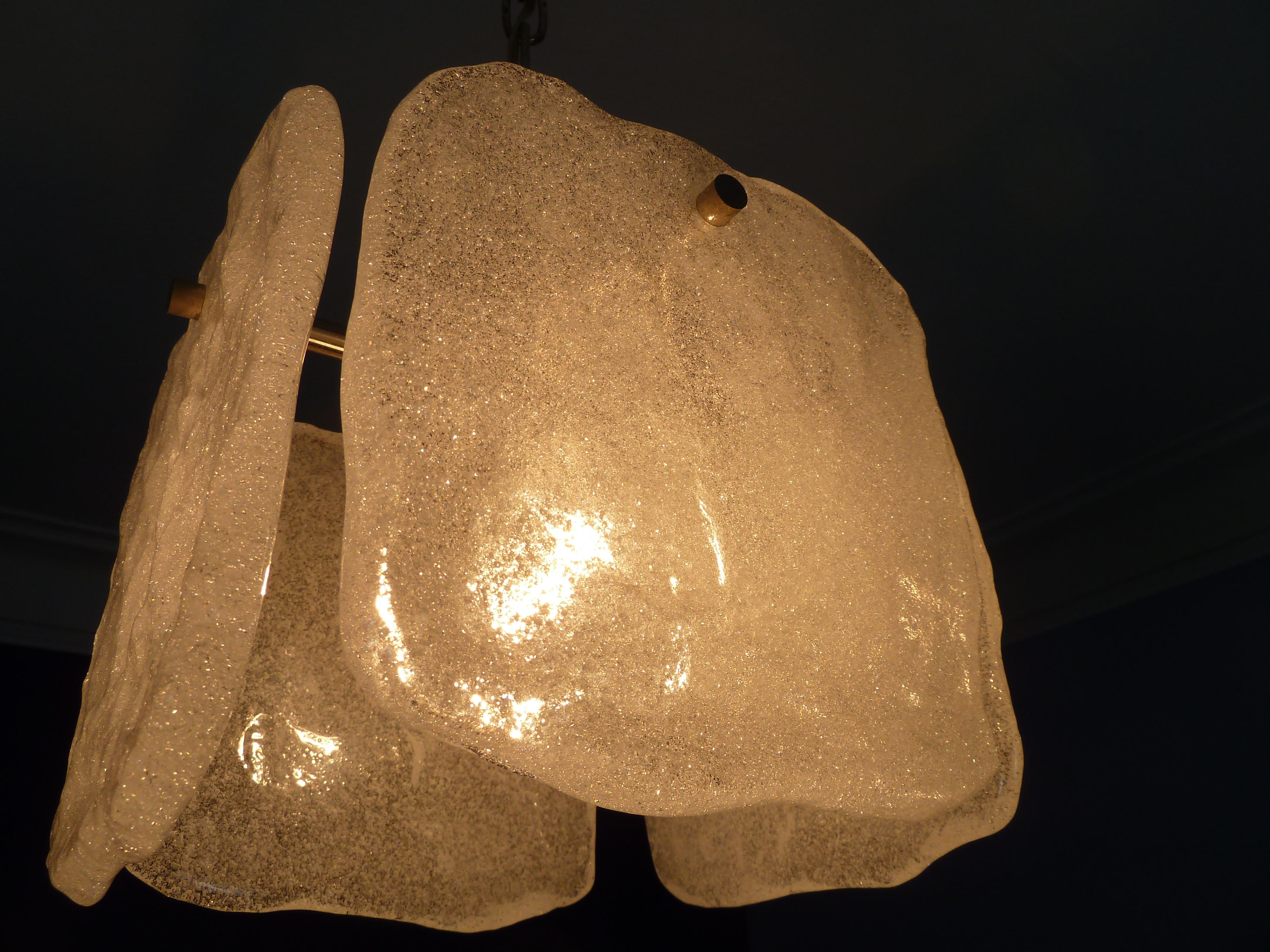 1970s Cubic Frosted Ice Glass Pendant by Kalmar, Austria For Sale 1