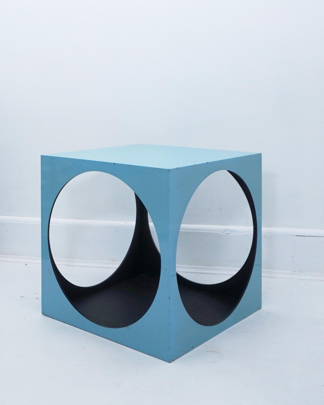 American 1970s Cube Space Age Blue and Black Side Table in the Style of Panton For Sale