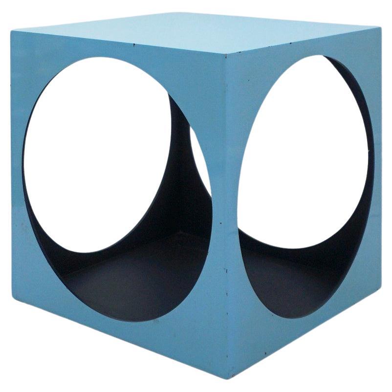 Table d'appoint cubique bleue et noire de l'ère spatiale des années 1970 dans le style de Panton