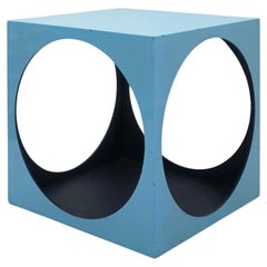 Vintage 1970s Cube Space Age Blue and Black Side Table in the Style of Panton