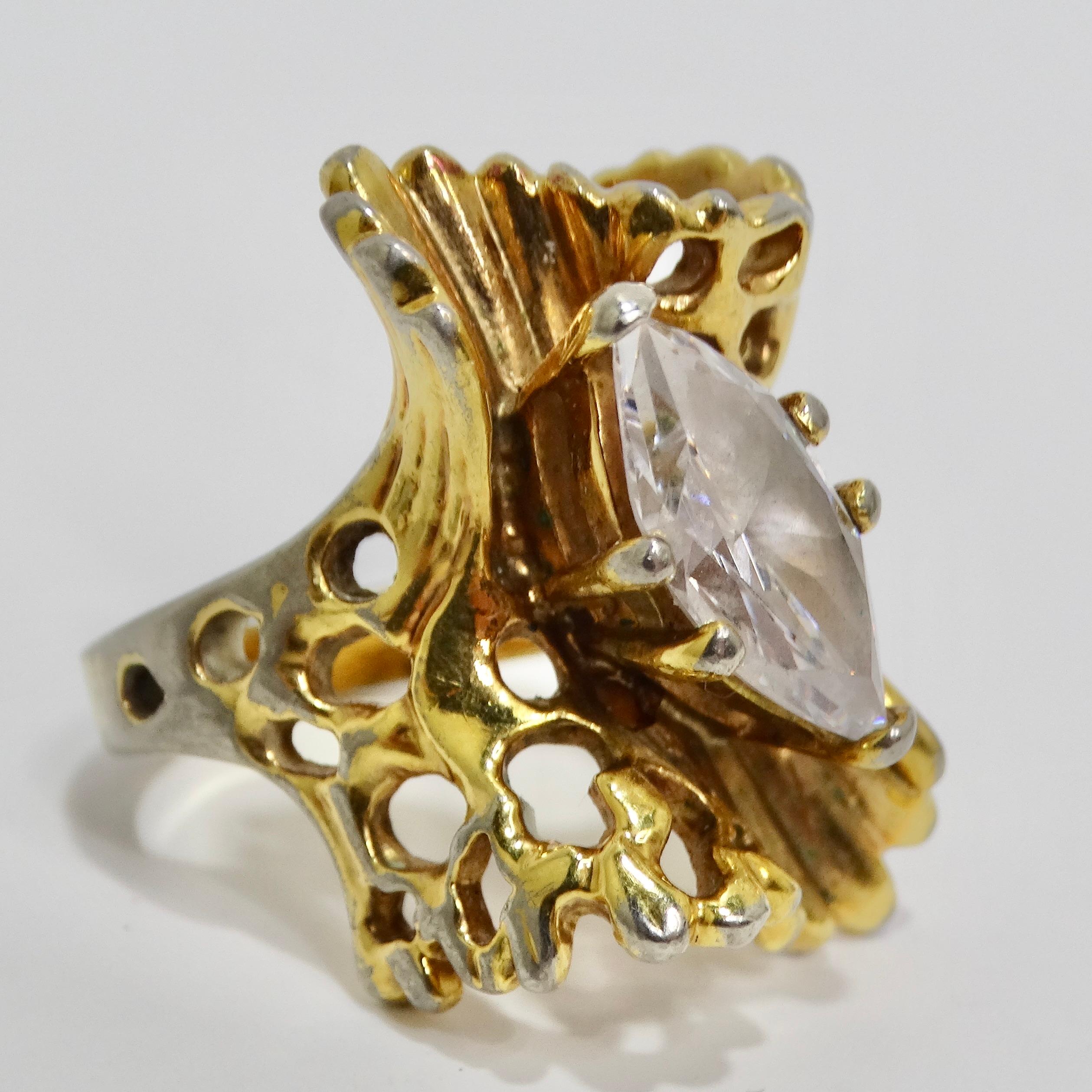 1970s Cubic Zirconia Gold Plated Ring In Good Condition For Sale In Scottsdale, AZ