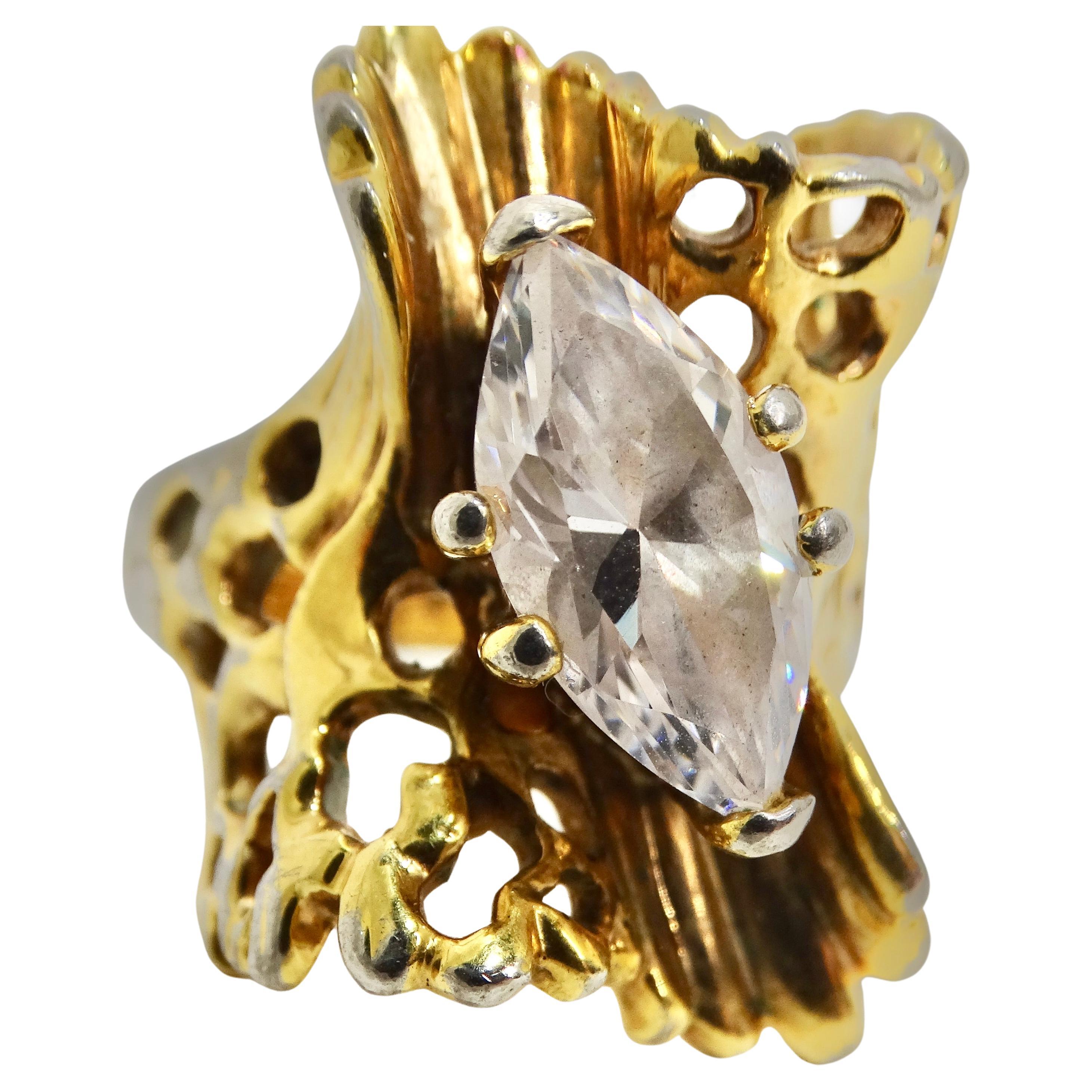 1970s Cubic Zirconia Gold Plated Ring For Sale